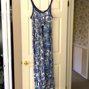 Blue and White Print Cotton Maxi Dress by Merona